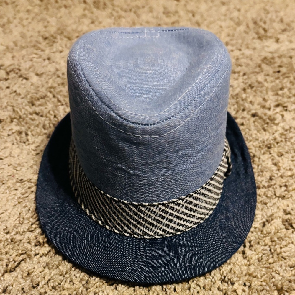 Light Blue and Denim Striped Fedora Hat